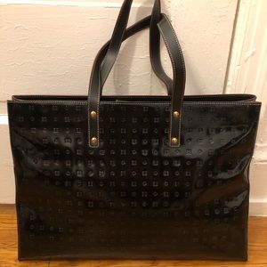 Arcadia black patent leather large tote bag